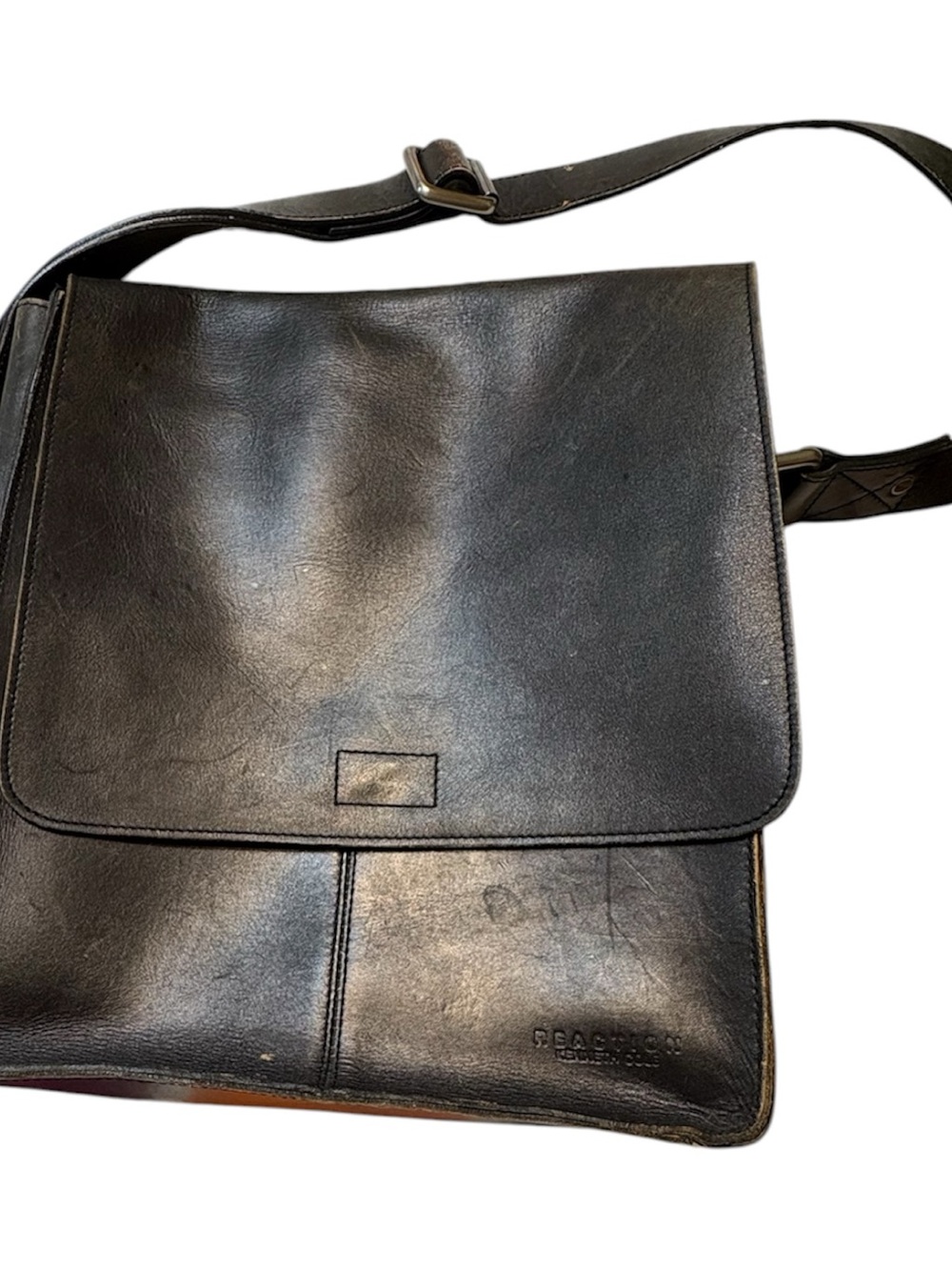 Black Leather Messenger Bag with Adjustable Strap